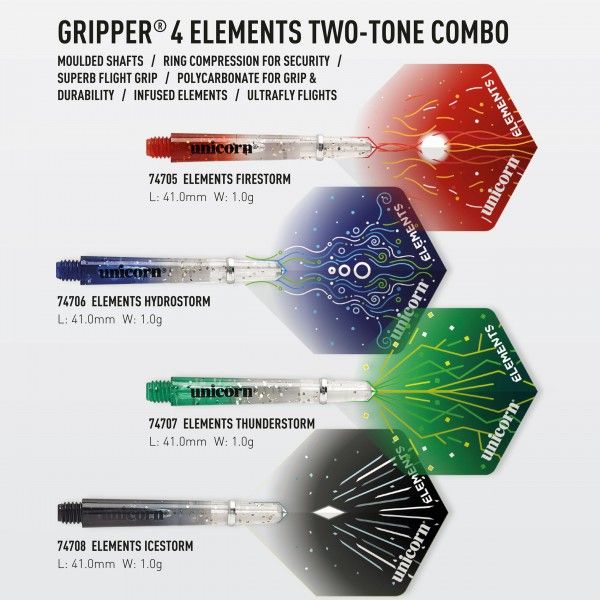 [74705] Unicorn Gripper 4 Elements Two-Tone Combo Shaft + Flight (m/firest.)
