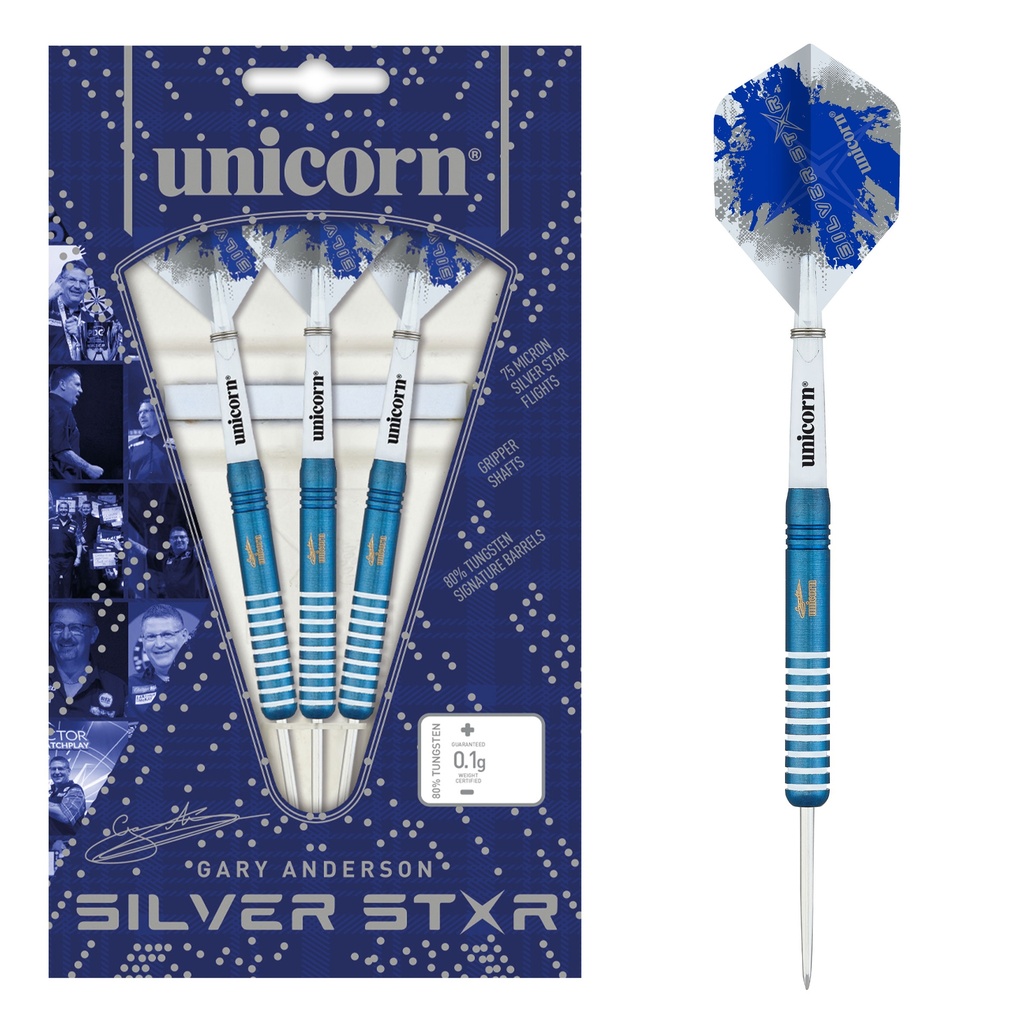[08886] Unicorn Silver Star Blue Gary Anderson Steel Darts (25 Gr.)