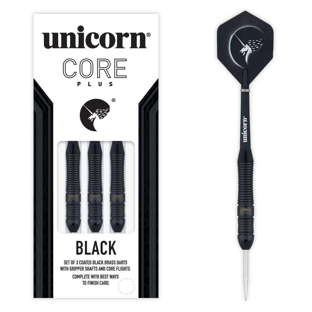 [08670] Unicorn Core Plus Black Brass 1 Steel Darts (22 Gr.)