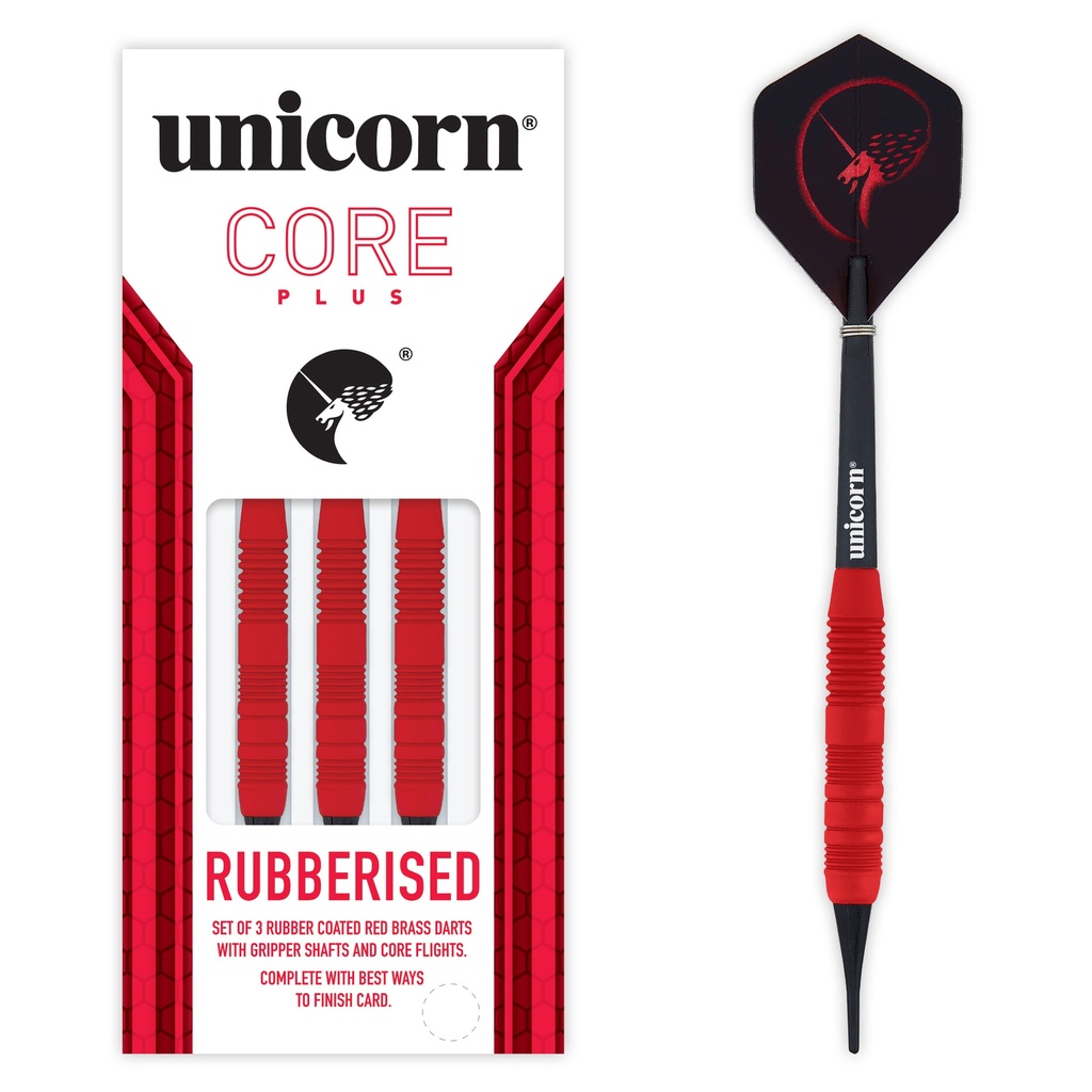 [04253] Unicorn Core Plus Rubberised Red Brass Soft Darts (16 Gr.)